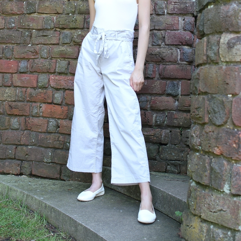 Paperbag High-Rise Wide-Leg Cotton Pants